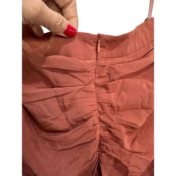 NWT Boohoo Brown Ruched Front Pep Hem Midi Skirt Size 10 - Picture 6 of 9